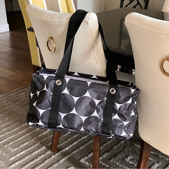RARE LN Thirty-one Bkack White Polka Dot Large Utility Tote - Picture 2 of 6